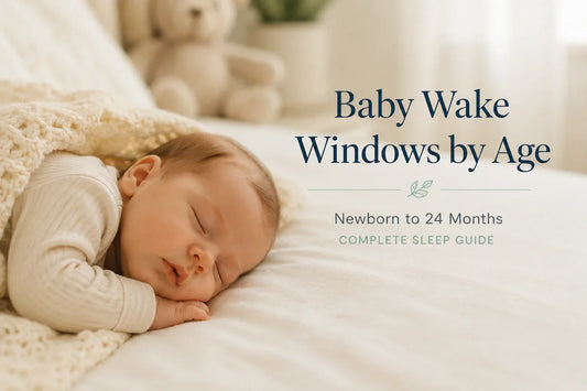 Sleeping newborn baby illustrating baby wake windows by age from newborn to 24 months